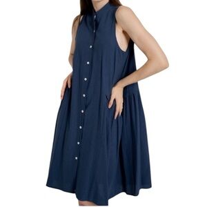 😍2/$20 Blue Satin Sleeveless Oversized Small Button Up Collared Dress